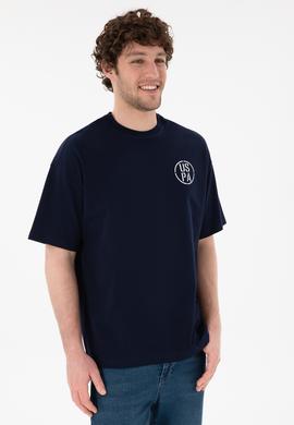 Erkek Oversize Fit Bisiklet Yaka Lacivert Tişört - 50305904018