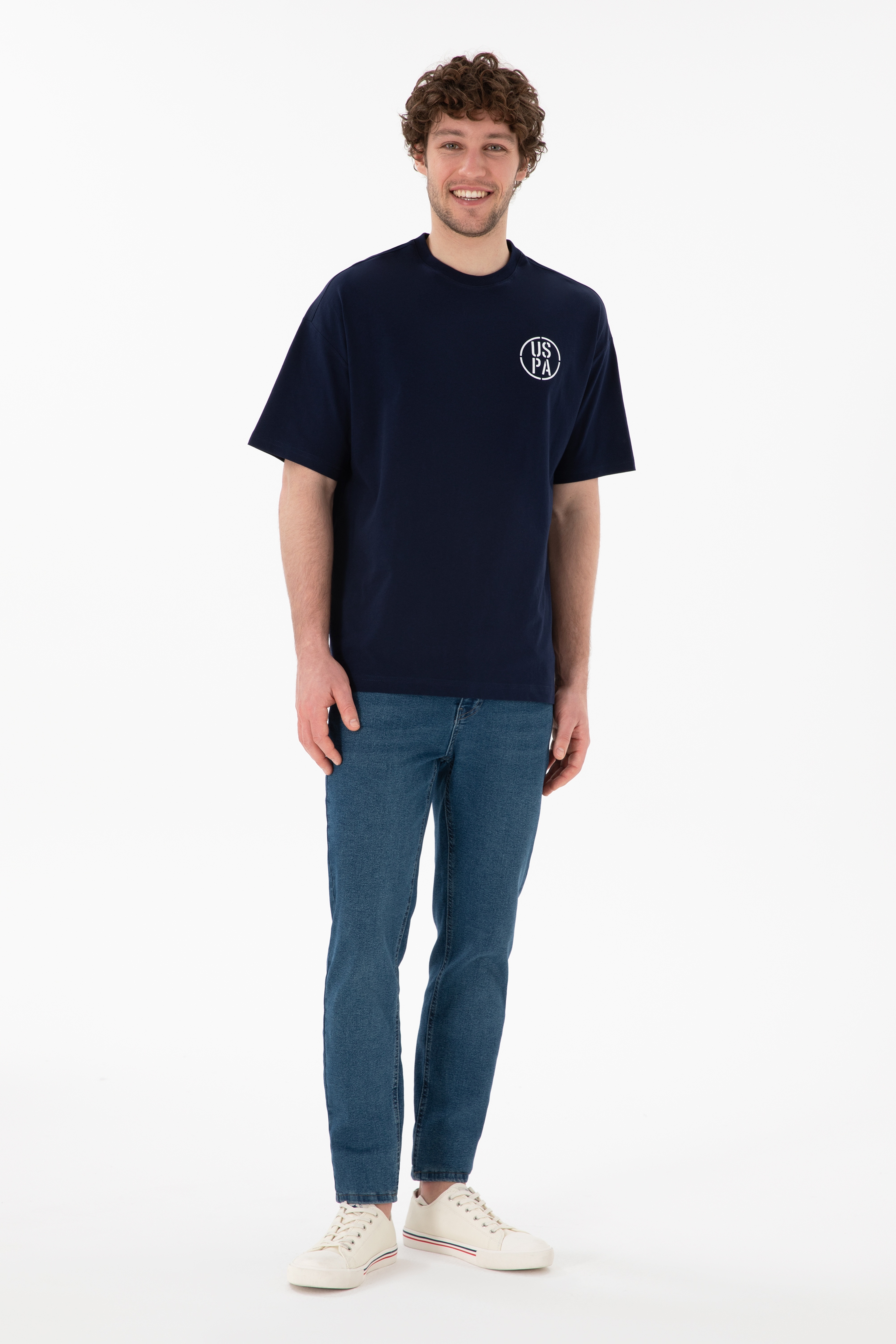 Erkek Oversize Fit Bisiklet Yaka Lacivert Tişört