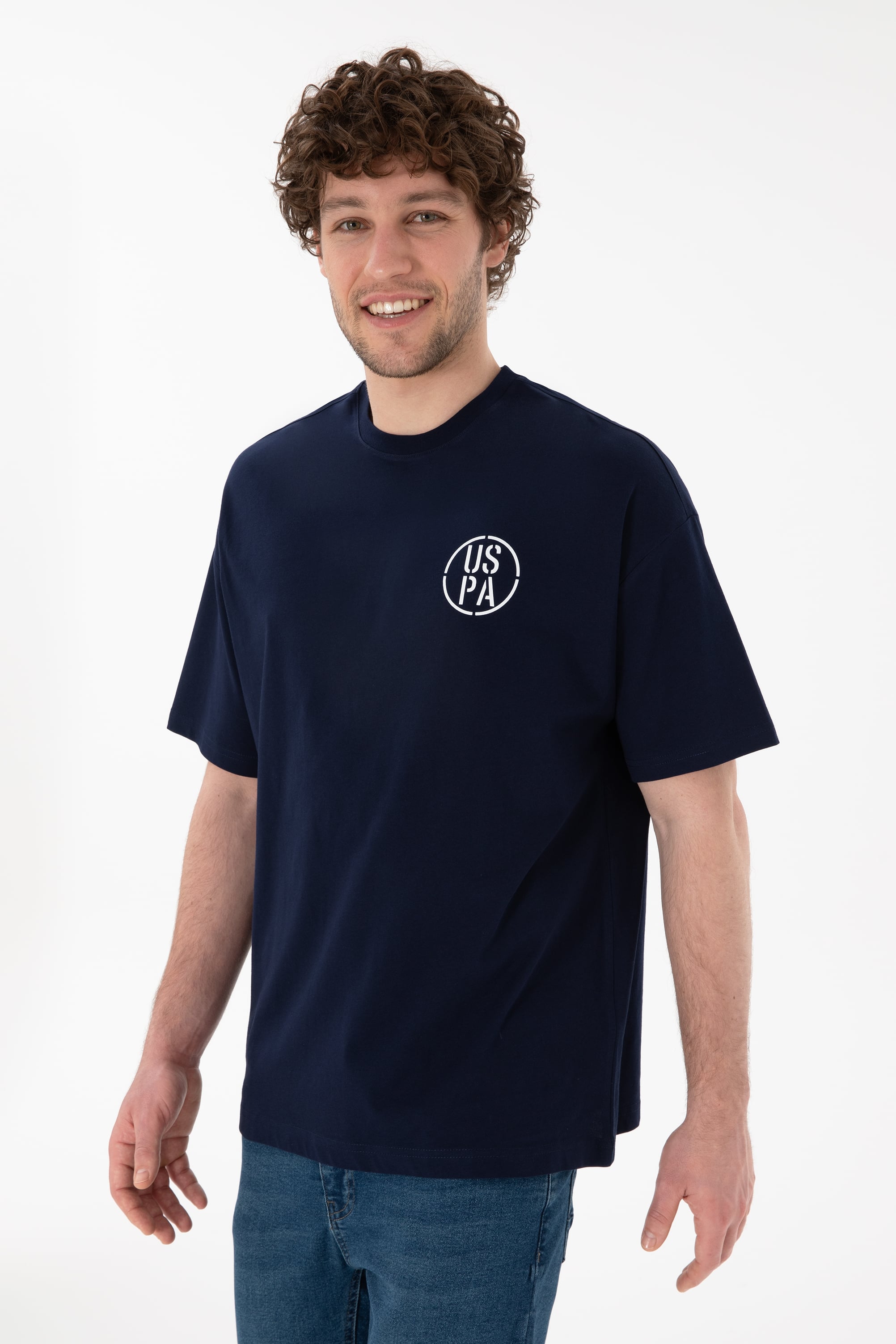 Erkek Oversize Fit Bisiklet Yaka Lacivert Tişört - Image 4