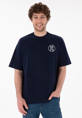 Erkek Oversize Fit Bisiklet Yaka Lacivert Tişört - 50305904018