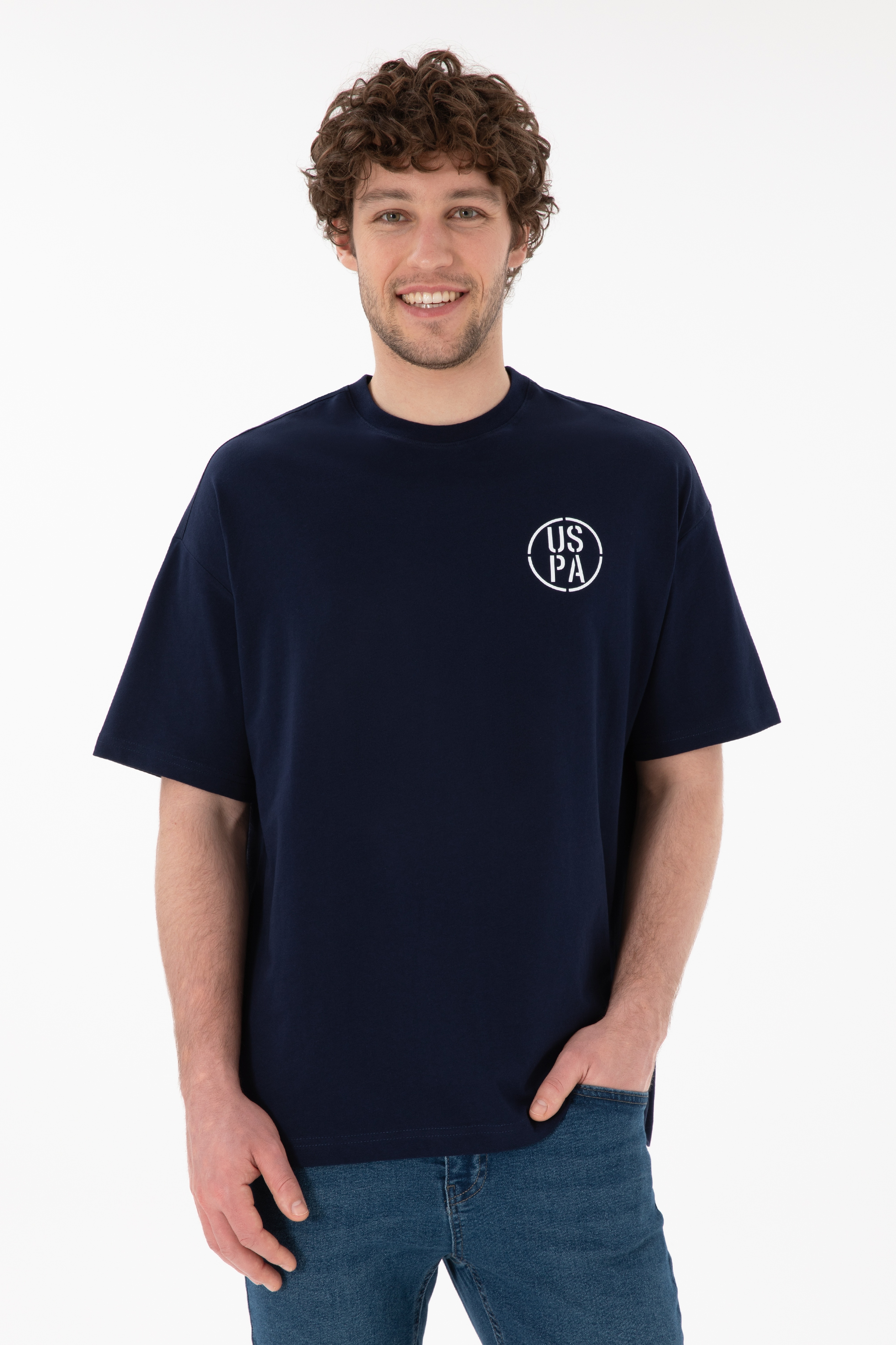 Erkek Oversize Fit Bisiklet Yaka Lacivert Tişört