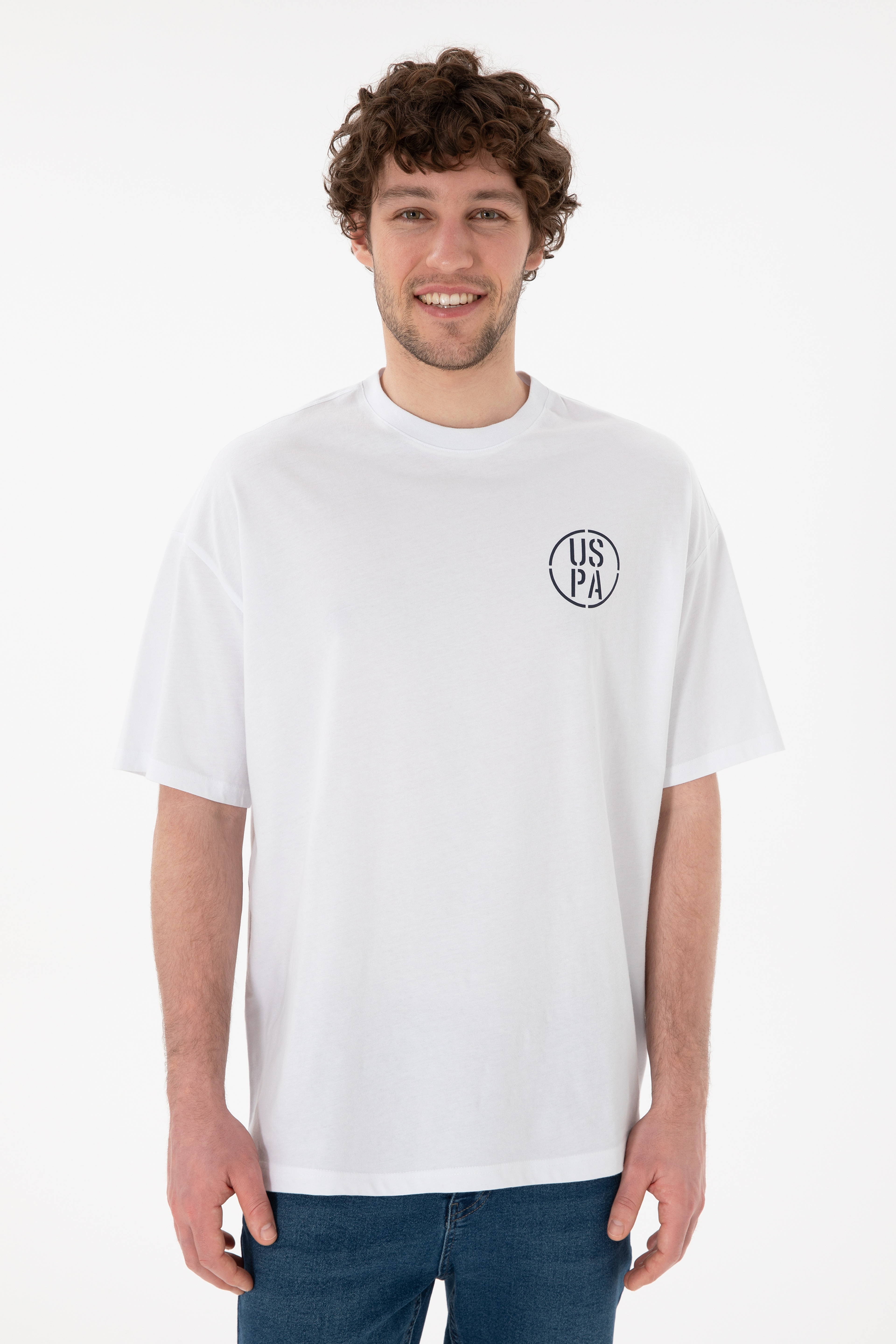Erkek Oversize Fit Bisiklet Yaka Beyaz Tişört - Image 4