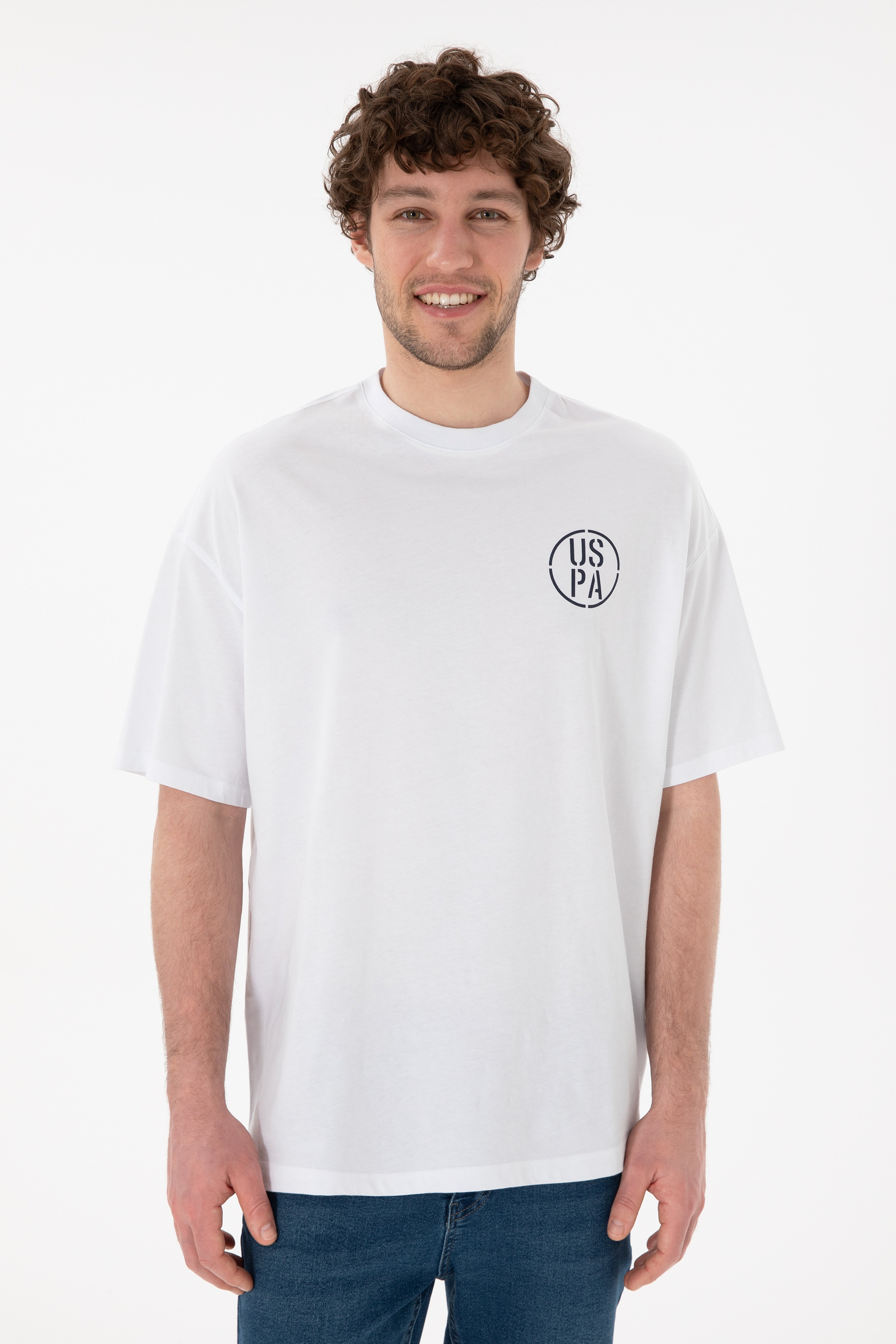 Erkek Oversize Fit Bisiklet Yaka Beyaz Tişört