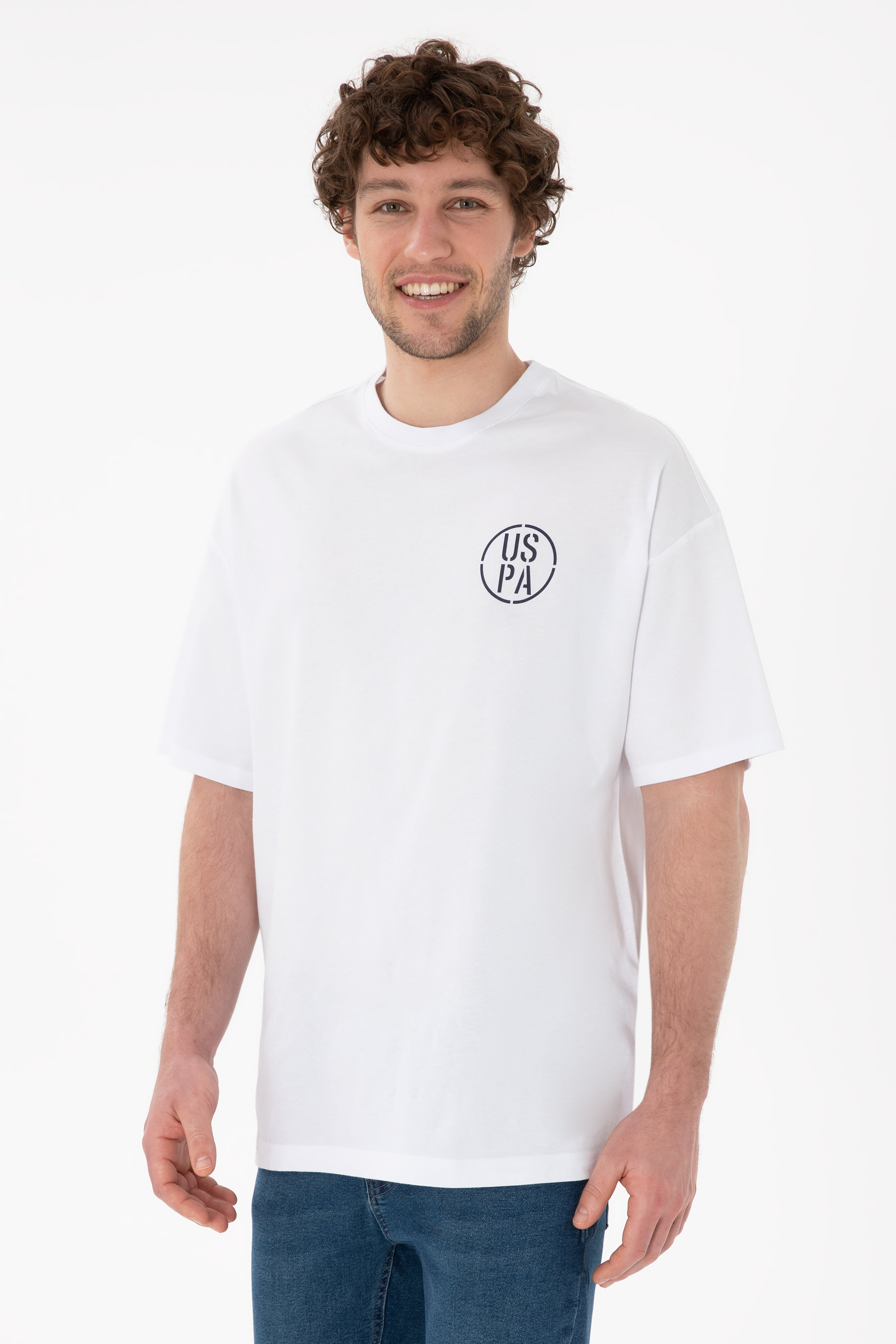 Erkek Oversize Fit Bisiklet Yaka Beyaz Tişört