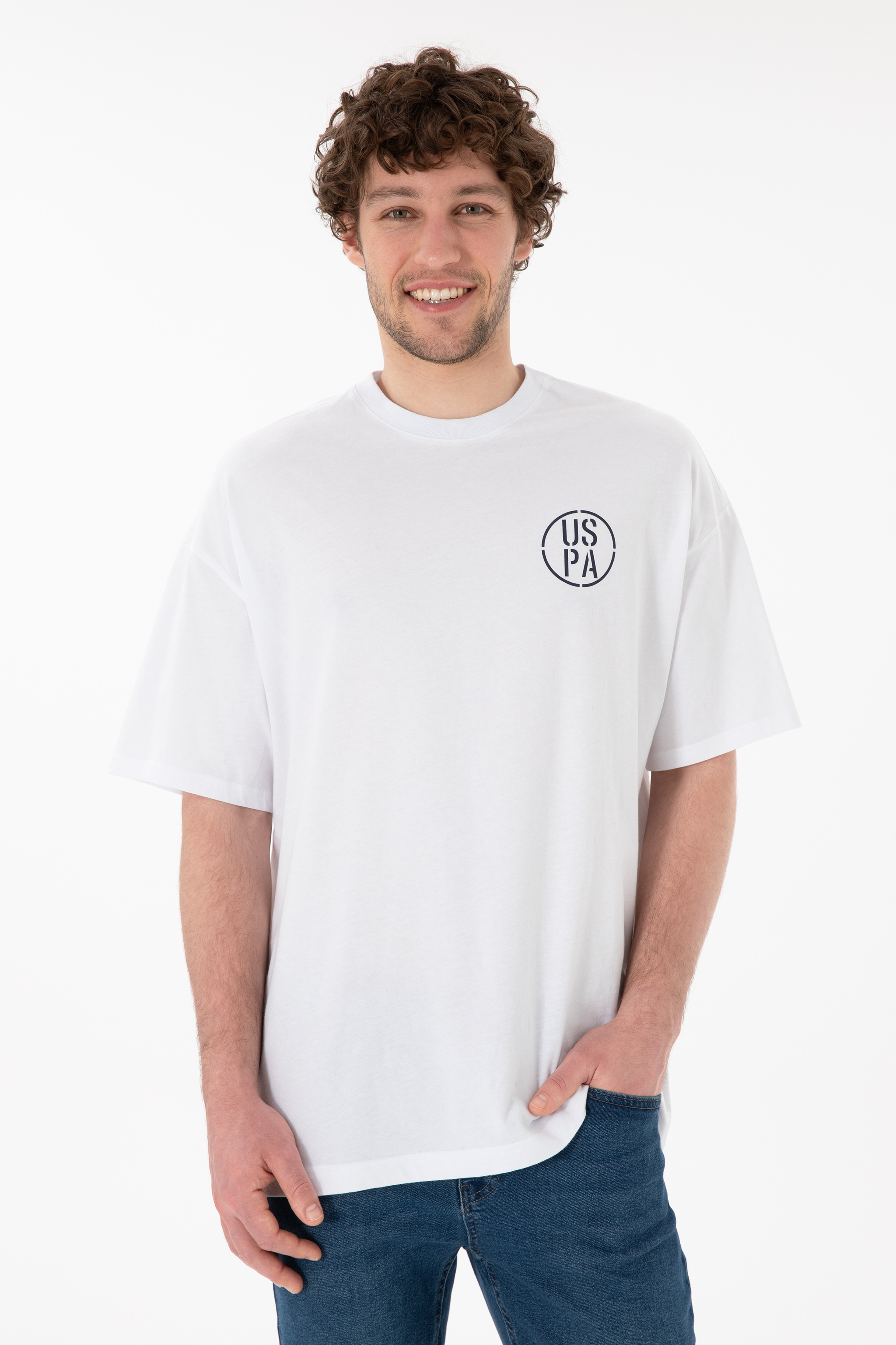 Erkek Oversize Fit Bisiklet Yaka Beyaz Tişört - Image 1