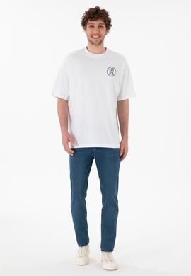 Erkek Oversize Fit Bisiklet Yaka Beyaz Tişört - 50305904007