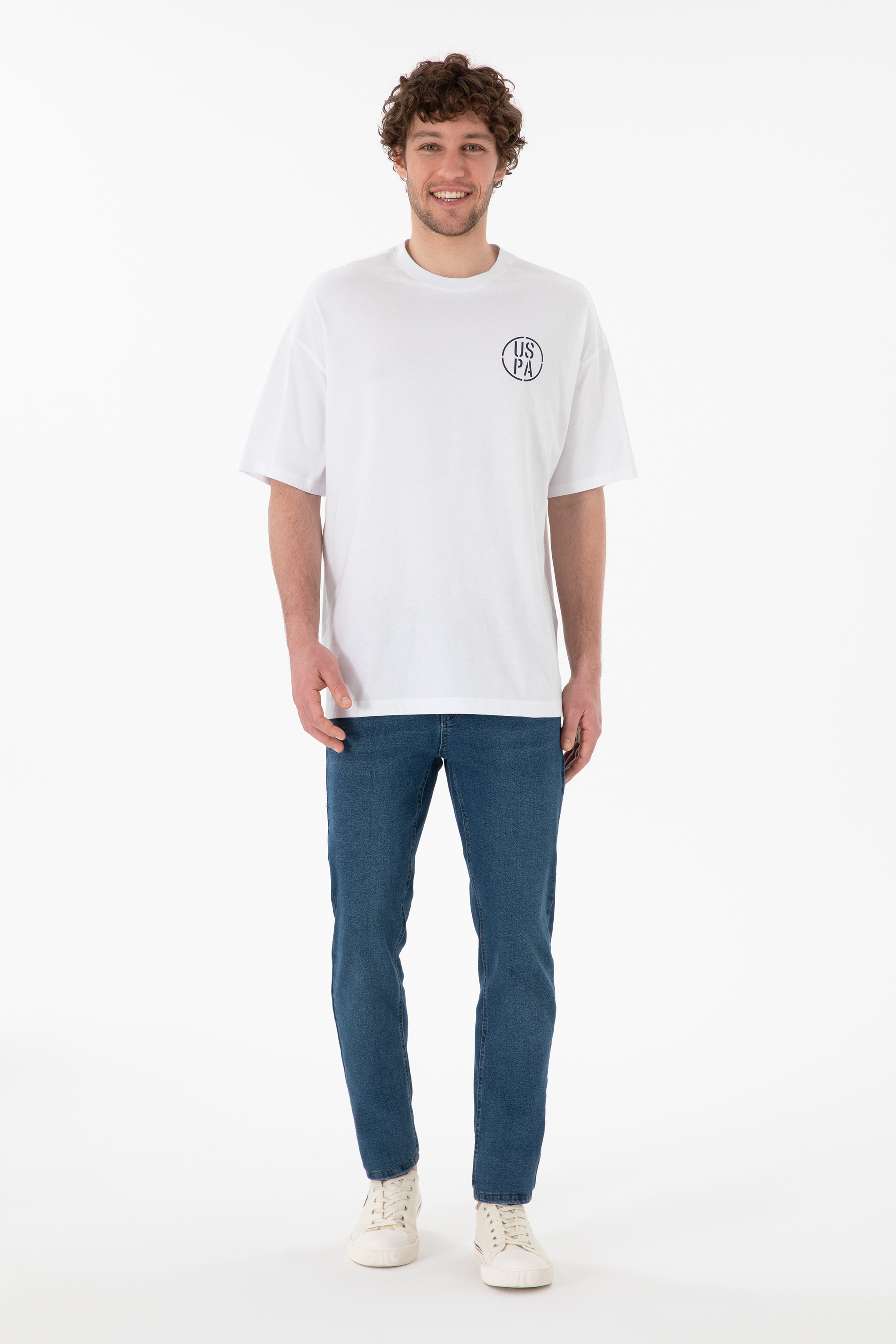 Erkek Oversize Fit Bisiklet Yaka Beyaz Tişört - Image 5