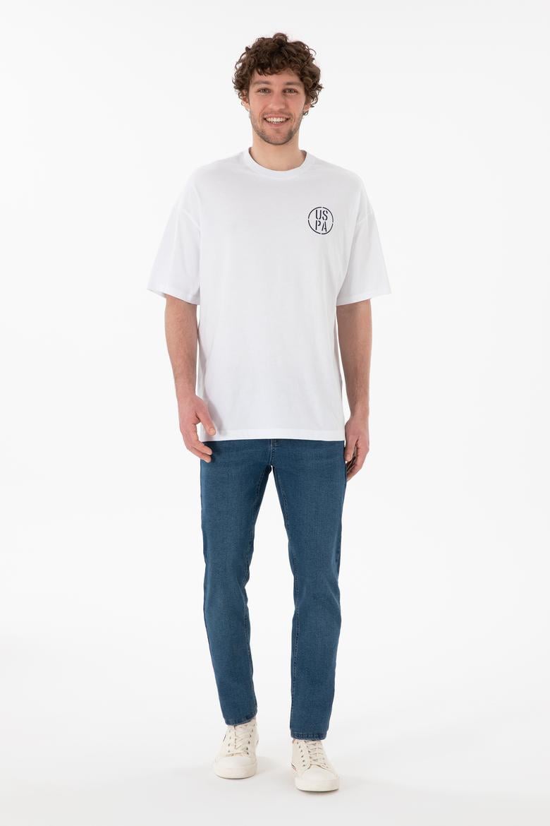 Erkek Oversize Fit Bisiklet Yaka Beyaz Tişört - 50305904007