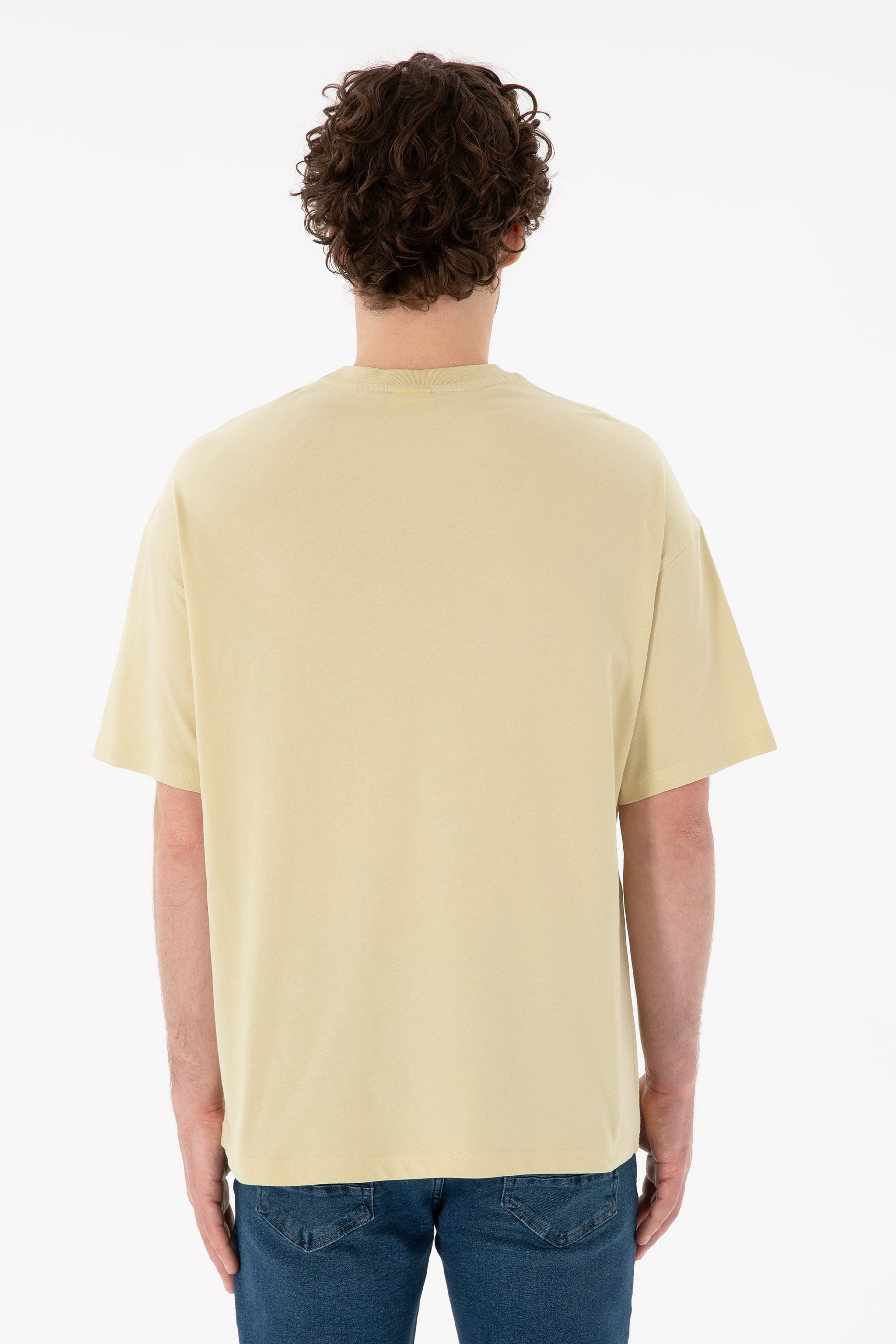 Erkek Oversize Fit Bisiklet Yaka Açık Haki Tişört - Image 6