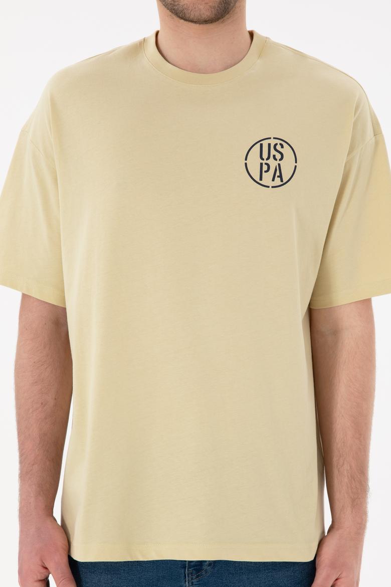 Erkek Oversize Fit Bisiklet Yaka Açık Haki Tişört - 50305904068