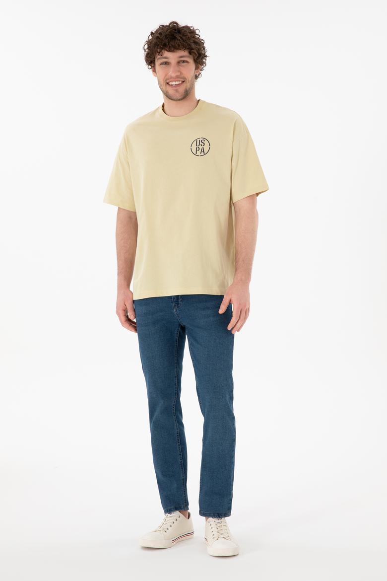 Erkek Oversize Fit Bisiklet Yaka Açık Haki Tişört - 50305904068