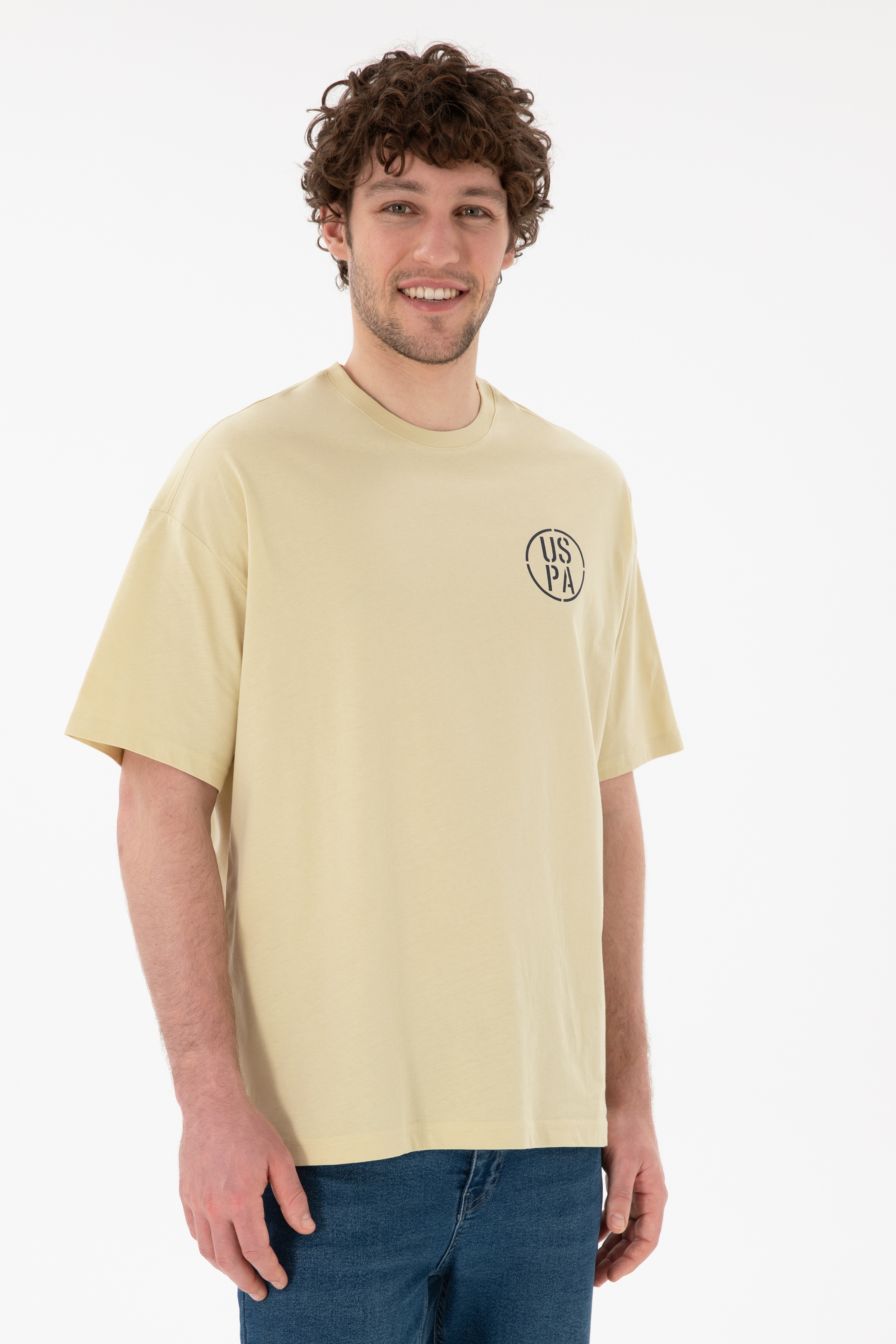 Erkek Oversize Fit Bisiklet Yaka Açık Haki Tişört - Image 2