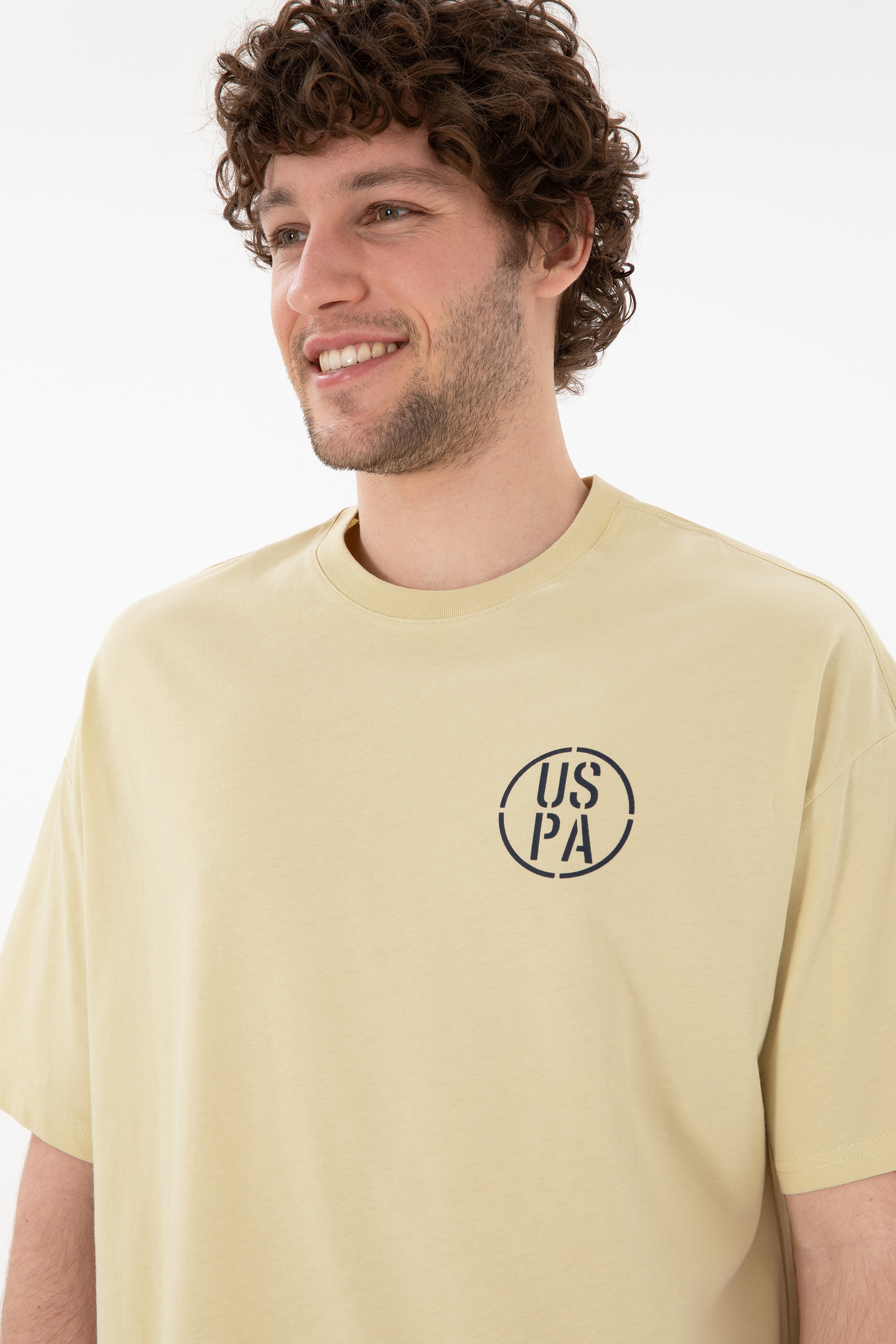 Erkek Oversize Fit Bisiklet Yaka Açık Haki Tişört - Image 3