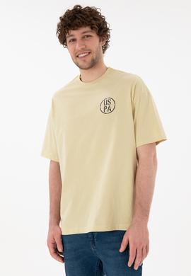 Erkek Oversize Fit Bisiklet Yaka Açık Haki Tişört - 50305904068