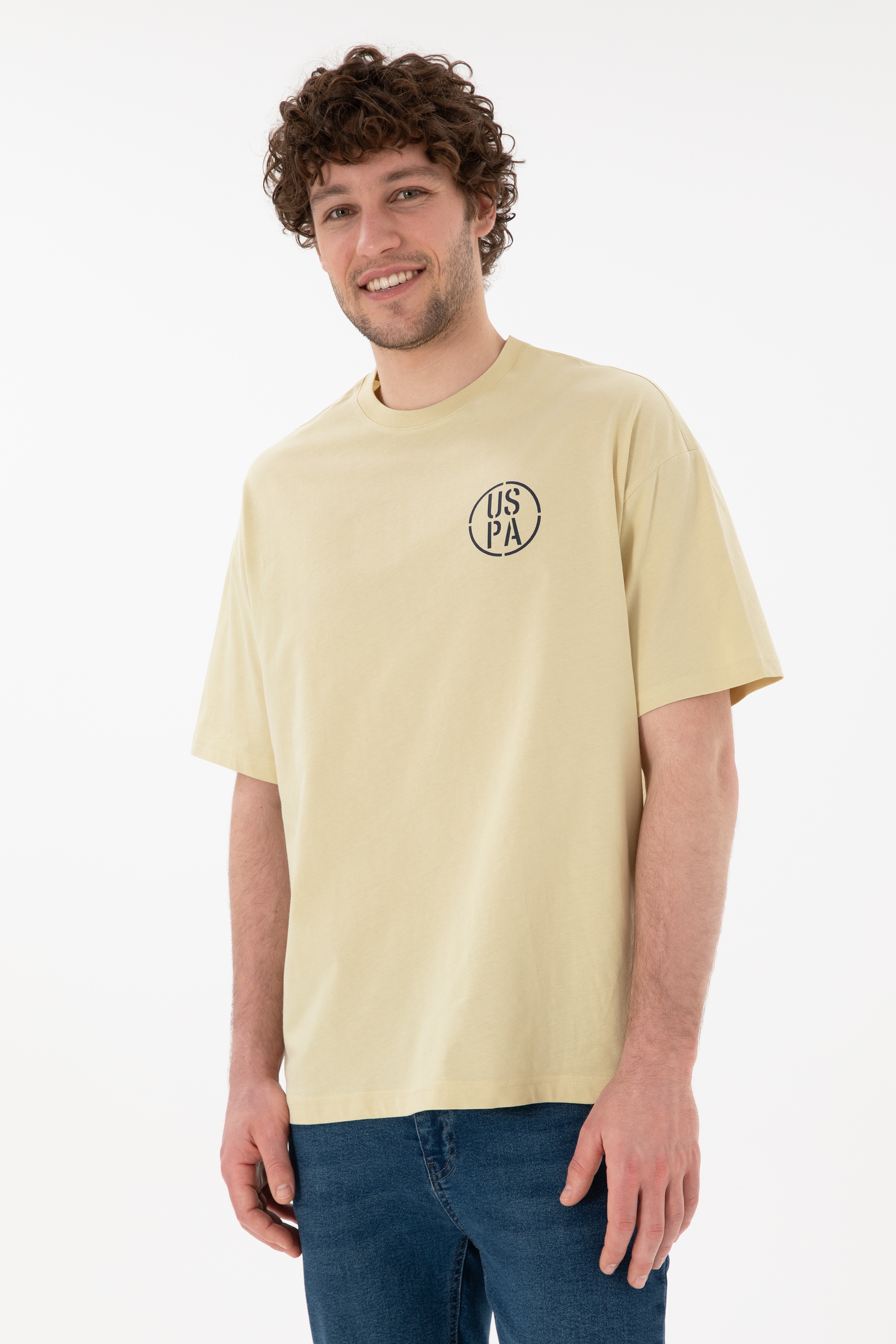 Erkek Oversize Fit Bisiklet Yaka Açık Haki Tişört - Image 4