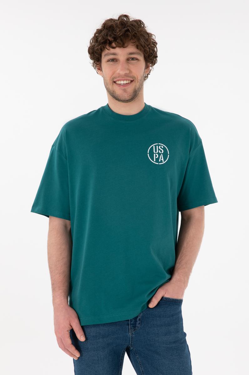 Erkek Oversize Fit Bisiklet Yaka Koyu Yeşil Tişört