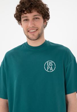 Erkek Oversize Fit Bisiklet Yaka Koyu Yeşil Tişört - 50305904058