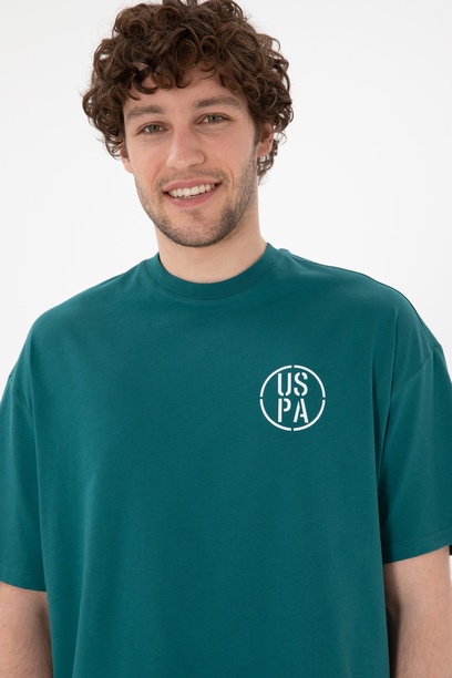 Erkek Oversize Fit Bisiklet Yaka Koyu Yeşil Tişört