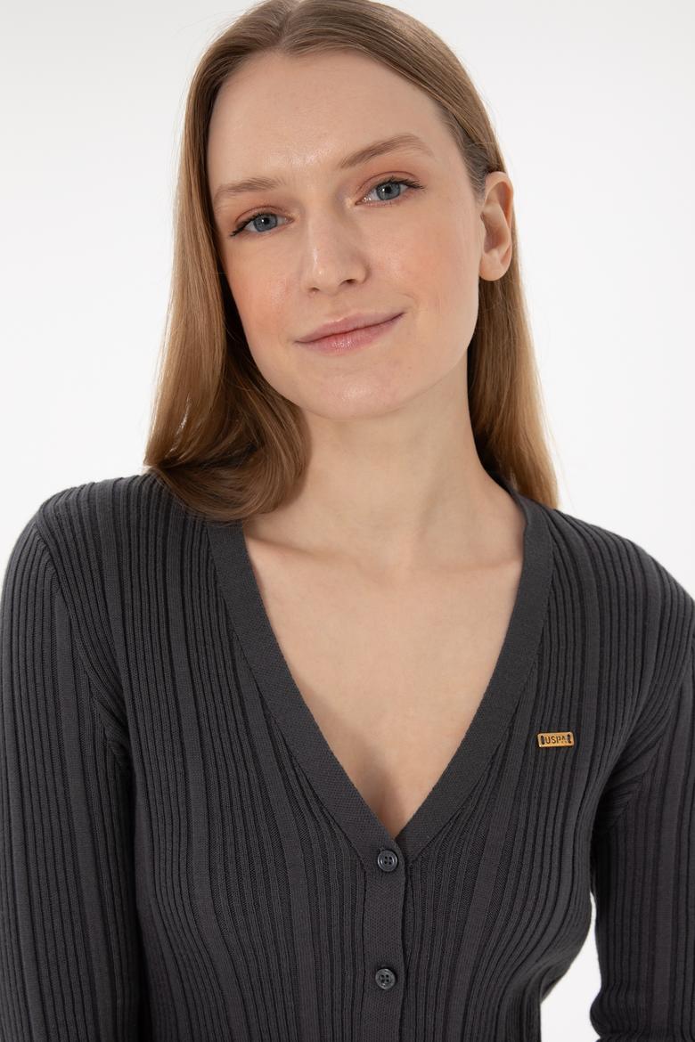 Kadın Antrasit Basic Triko Hırka - 50293544015