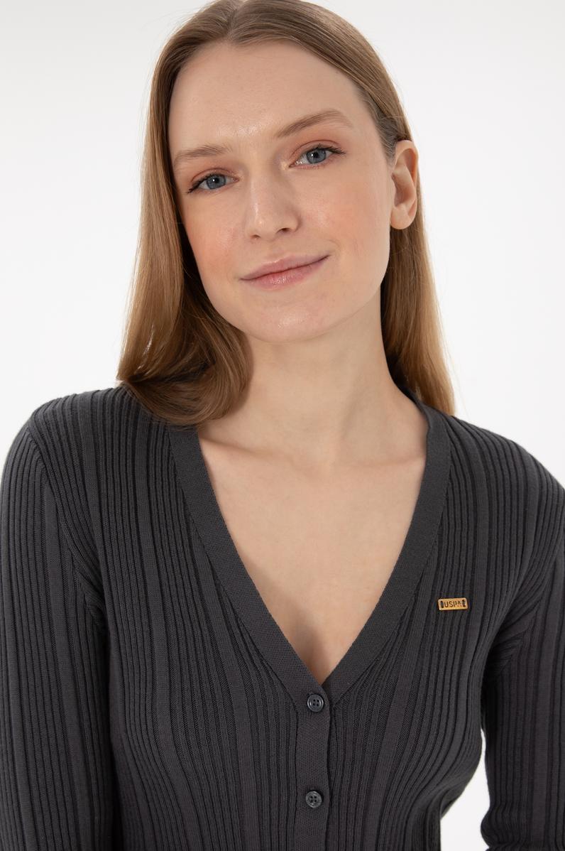 Kadın Antrasit Basic Triko Hırka