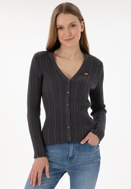 Kadın Antrasit Basic Triko Hırka - 50293544015