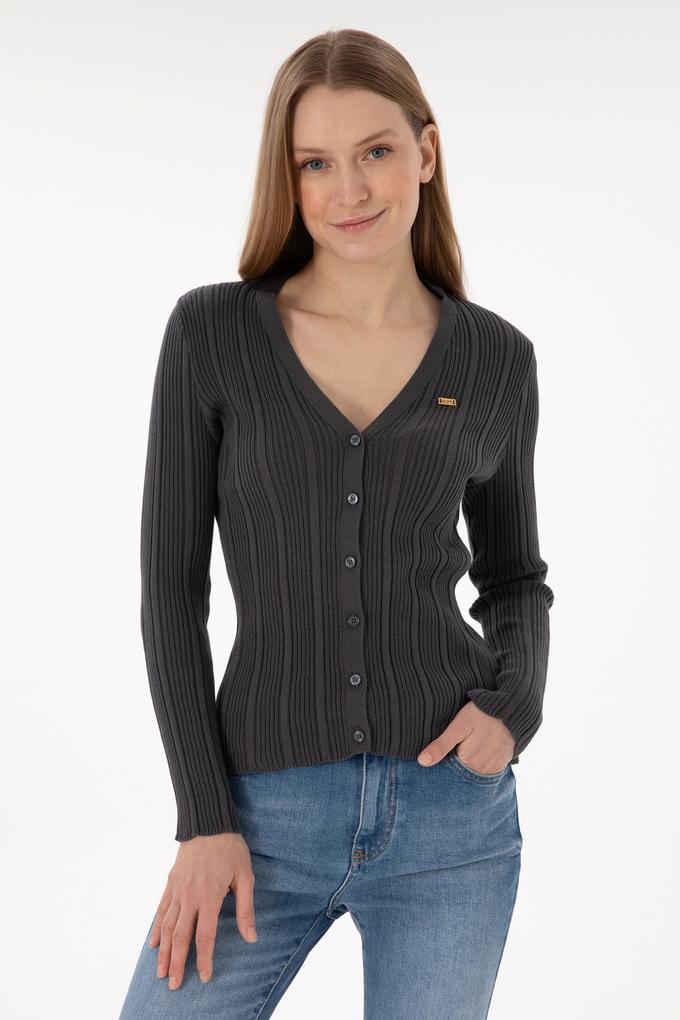 Kadın Antrasit Basic Triko Hırka