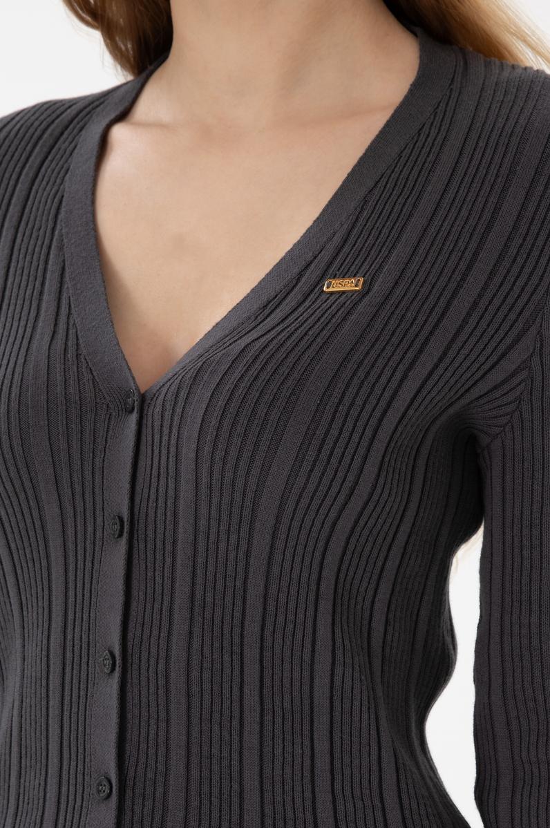 Kadın Antrasit Basic Triko Hırka