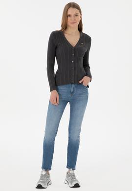 Kadın Antrasit Basic Triko Hırka - 50293544015