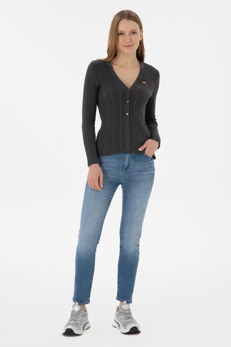 Kadın Antrasit Basic Triko Hırka - 50293544015