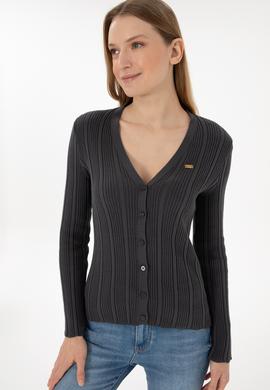 Kadın Antrasit Basic Triko Hırka - 50293544015