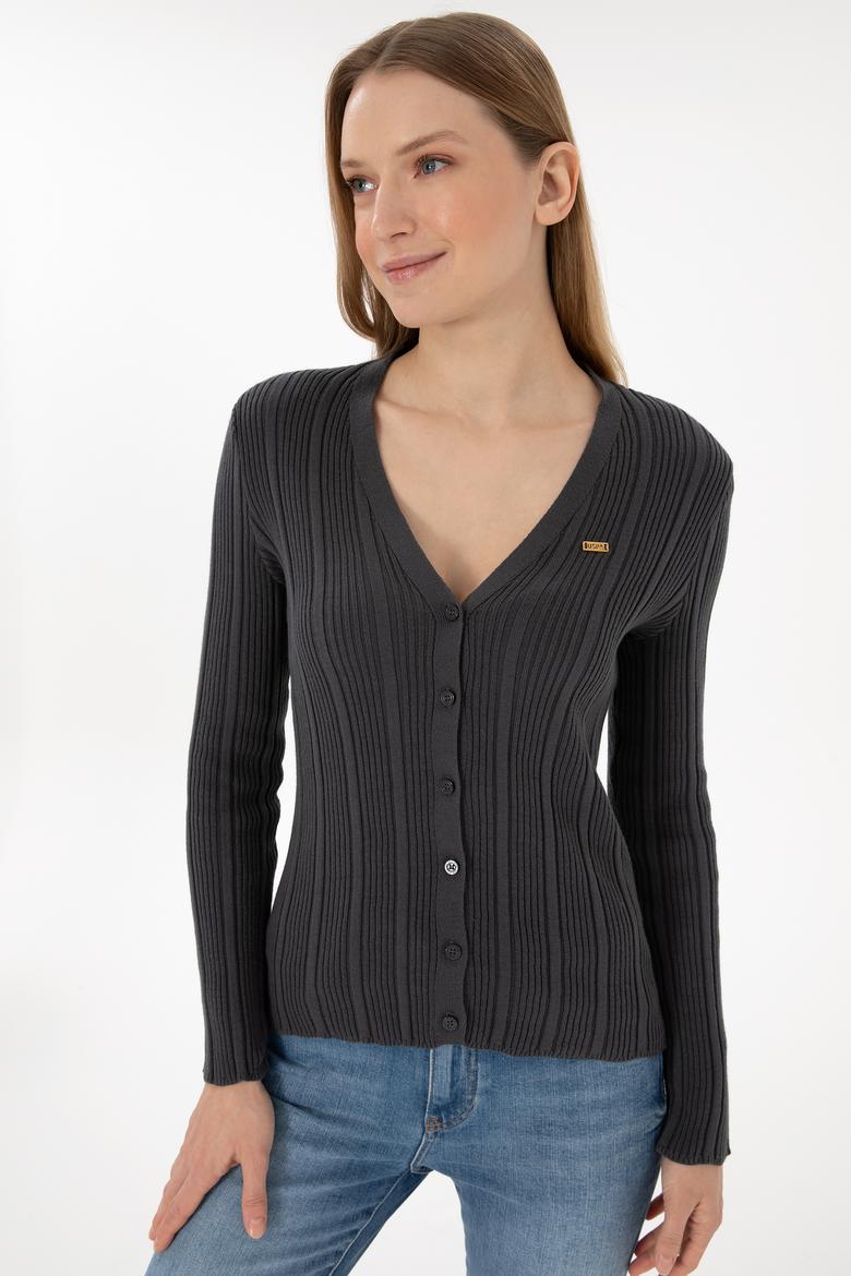 Kadın Antrasit Basic Triko Hırka - 50293544015