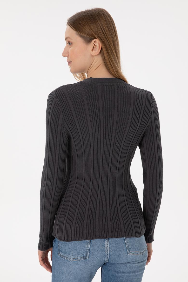 Kadın Antrasit Basic Triko Hırka - 50293544015