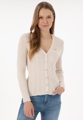 Kadın Krem Basic Triko Hırka - 50293544034