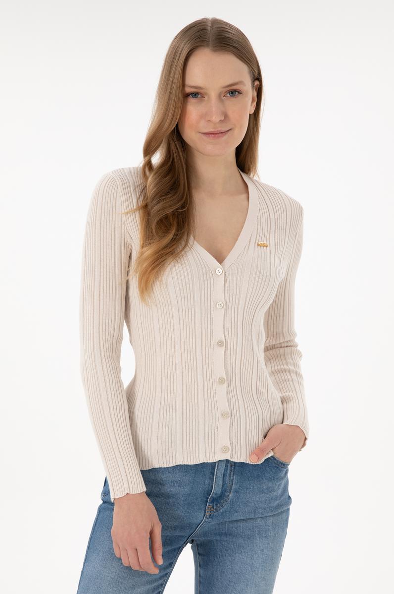 Kadın Krem Basic Triko Hırka