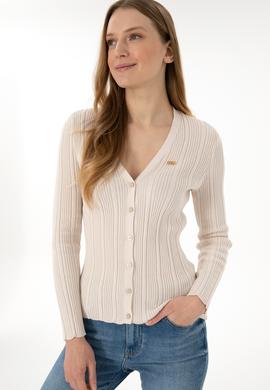 Kadın Krem Basic Triko Hırka - 50293544034