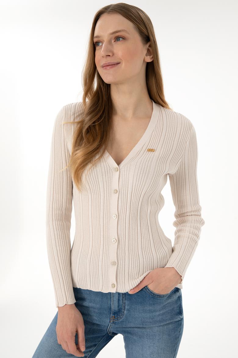 Kadın Krem Basic Triko Hırka - 50293544034