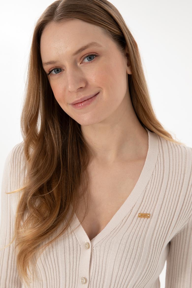 Kadın Krem Basic Triko Hırka - 50293544034