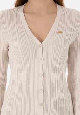 Kadın Krem Basic Triko Hırka - 50293544034