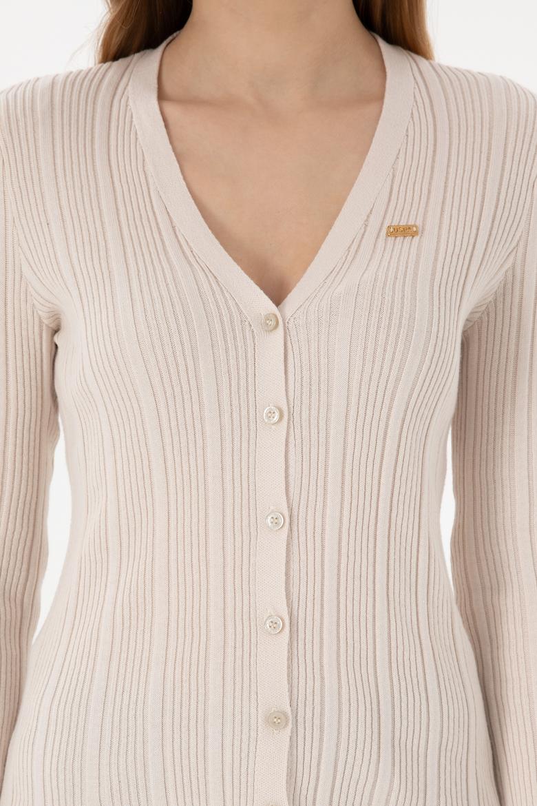 Kadın Krem Basic Triko Hırka - 50293544034