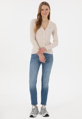 Kadın Krem Basic Triko Hırka - 50293544034