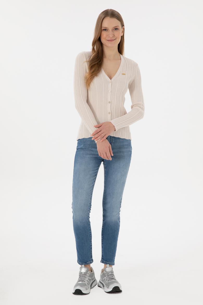 Kadın Krem Basic Triko Hırka - 50293544034