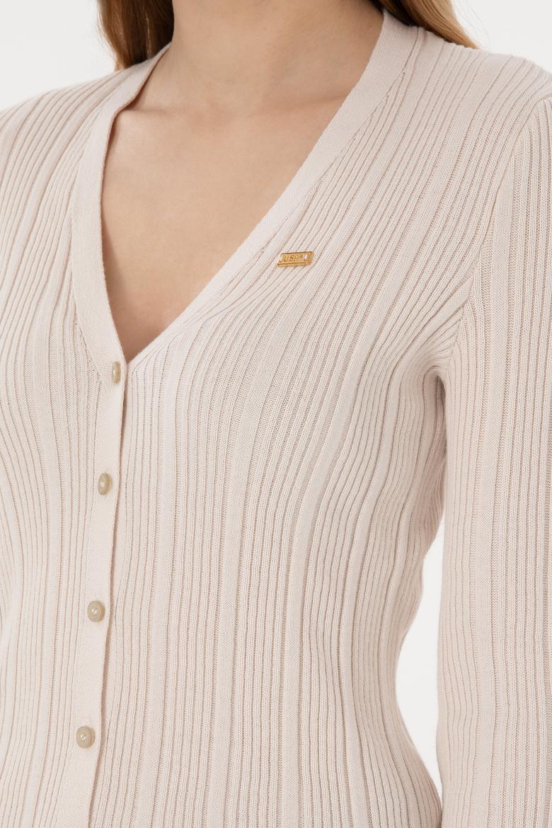 Kadın Krem Basic Triko Hırka - 50293544034