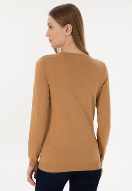 Kadın Camel Melanj V Yaka Basic Kazak - 50293542077