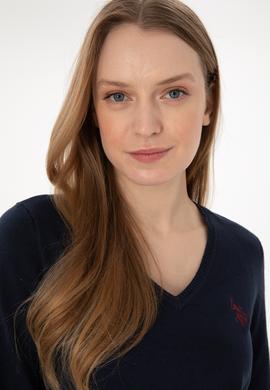 Kadın Lacivert V Yaka Basic Kazak - 50293542001