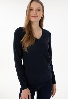 Kadın Lacivert V Yaka Basic Kazak - 50293542001