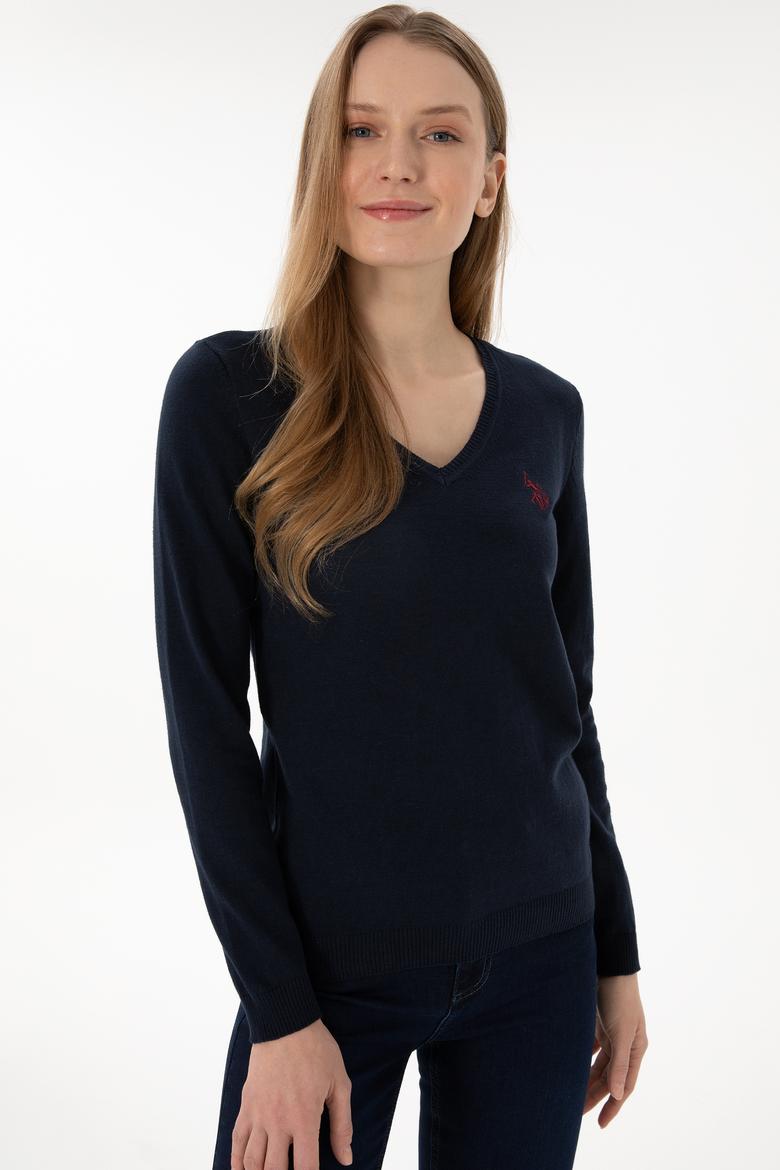 Kadın Lacivert V Yaka Basic Kazak - 50293542001