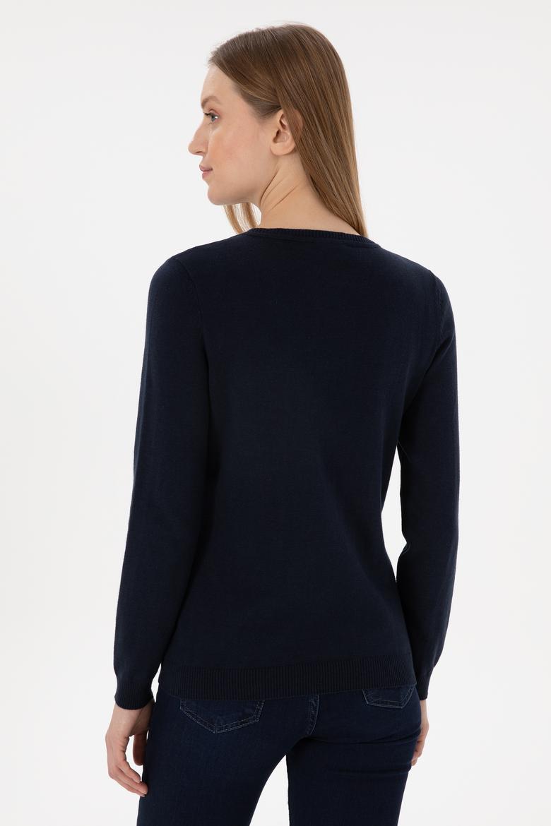 Kadın Lacivert V Yaka Basic Kazak - 50293542001