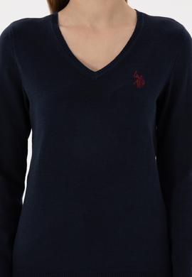 Kadın Lacivert V Yaka Basic Kazak - 50293542001