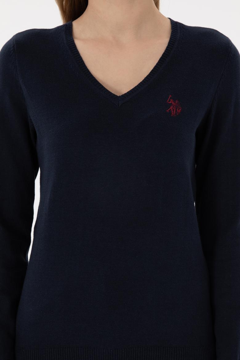 Kadın Lacivert V Yaka Basic Kazak - 50293542001