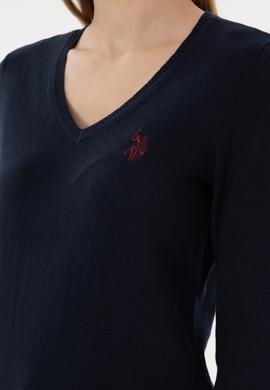 Kadın Lacivert V Yaka Basic Kazak - 50293542001